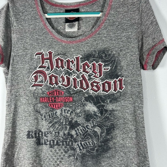 Harley Davidson Heathered Gray Adventure Dover Ohio Baby Tee Large - Picture 2 of 5